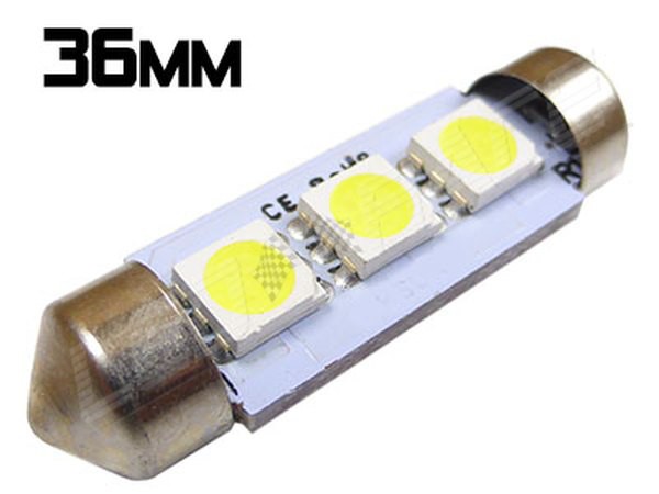 2x ampoule navette LED blanc 12V 5W longueur 36mm 3x SMD 5050