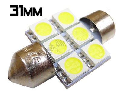 Navette Led 31mm - C3W-6 Leds smd 5050 - Blanc 6000K