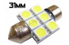 Navette Led 31mm - C3W-6 Leds smd 5050 - Blanc 6000K