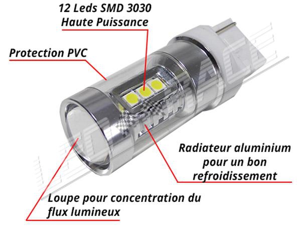 Ampoule LED W21/5W 💡 4 LEDS BLANC / Ampoule LED T20